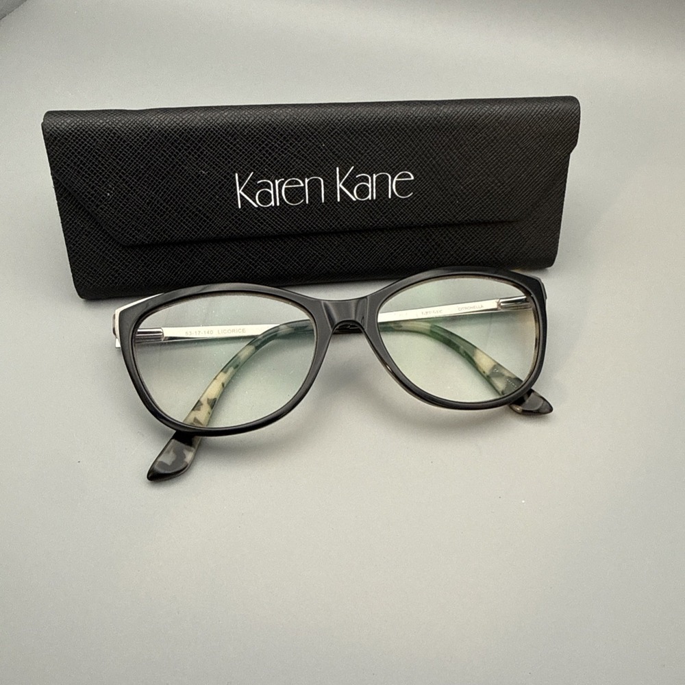 Karen Kane Eyeglasses Frames TortoiseBlack Licorice Citronella 53-17-140 & Case